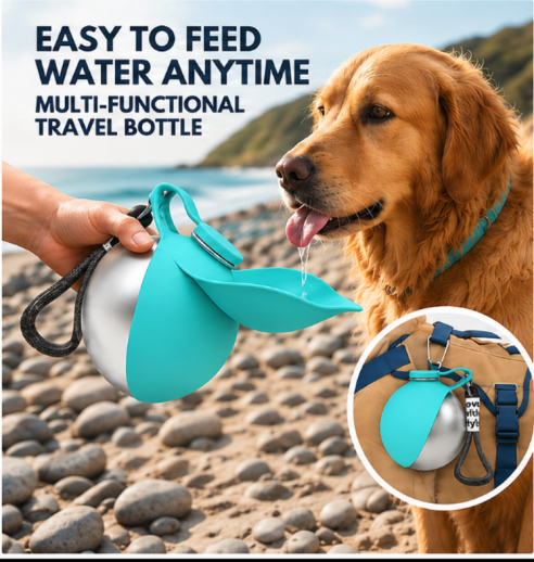 2-In-1 Portable Dog Water Bottle for Small Dogs - Leak-Proof & Compact Dog Travel Water Bottle -Stainless Steel Bottle & Silicon