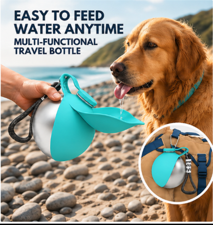 2-In-1 Portable Dog Water Bottle for Small Dogs - Leak-Proof & Compact Dog Travel Water Bottle -Stainless Steel Bottle & Silicon