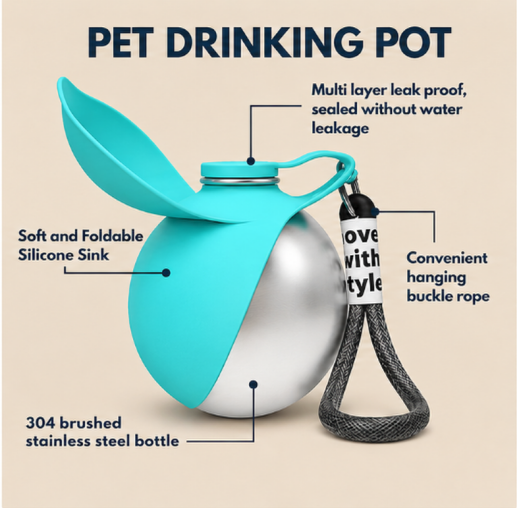 2-In-1 Portable Dog Water Bottle for Small Dogs - Leak-Proof & Compact Dog Travel Water Bottle -Stainless Steel Bottle & Silicon