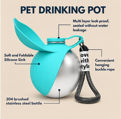 2-In-1 Portable Dog Water Bottle for Small Dogs - Leak-Proof & Compact Dog Travel Water Bottle -Stainless Steel Bottle & Silicon