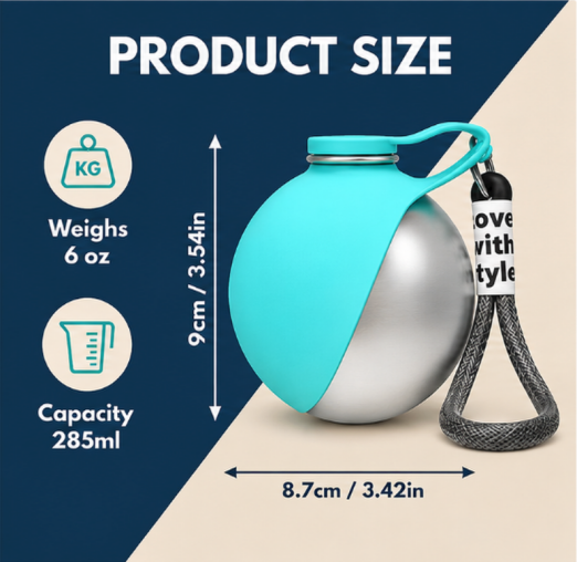 2-in-1 Portable Dog Water Bottle with Foldable Bowl – 10oz Stainless Steel, Leak-Proof Travel Water Dispenser for Walking, Hiking & Camping